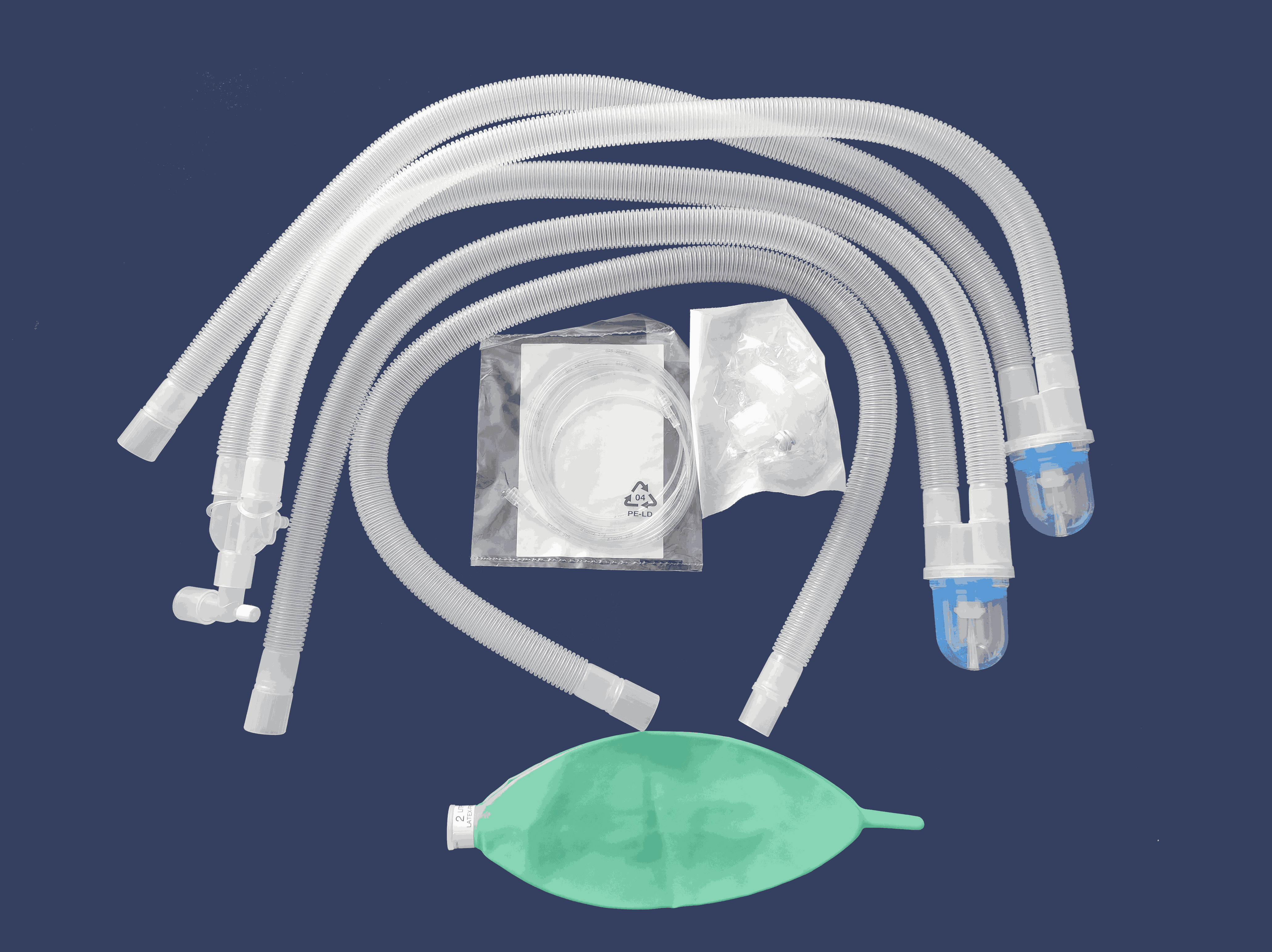 Гофрований дихальний контур для анестезії з дихальним мішком, фільтром, лінією моніторингу CO2, Meditera